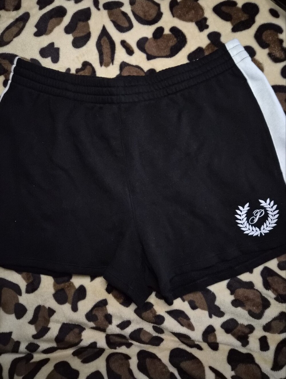 Victoria's Secret Black Ivy Fleece Shorts with White Trim